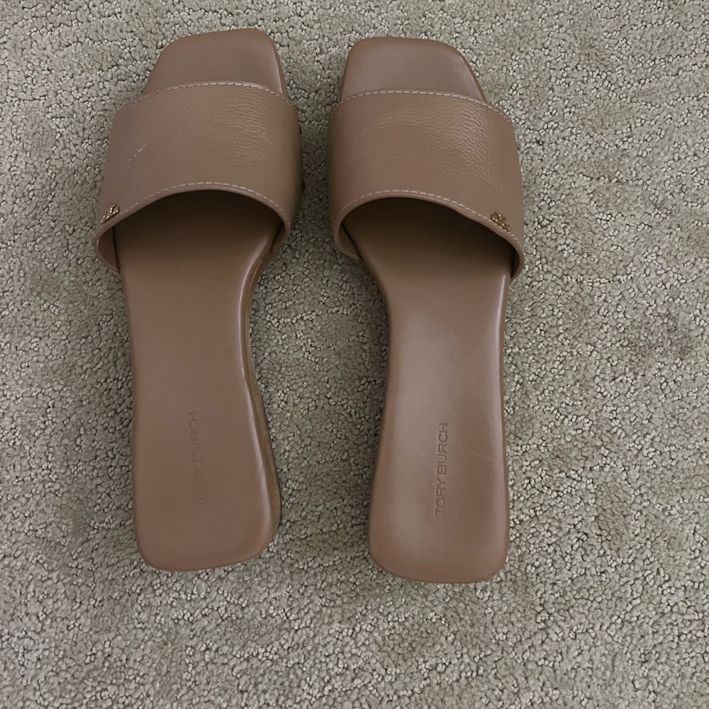 Tory Burch Tan Sandals with Modern Square Toe